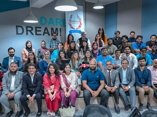 A large group photo at the Startup World Cup Pakistan Qualifiers in Lahore